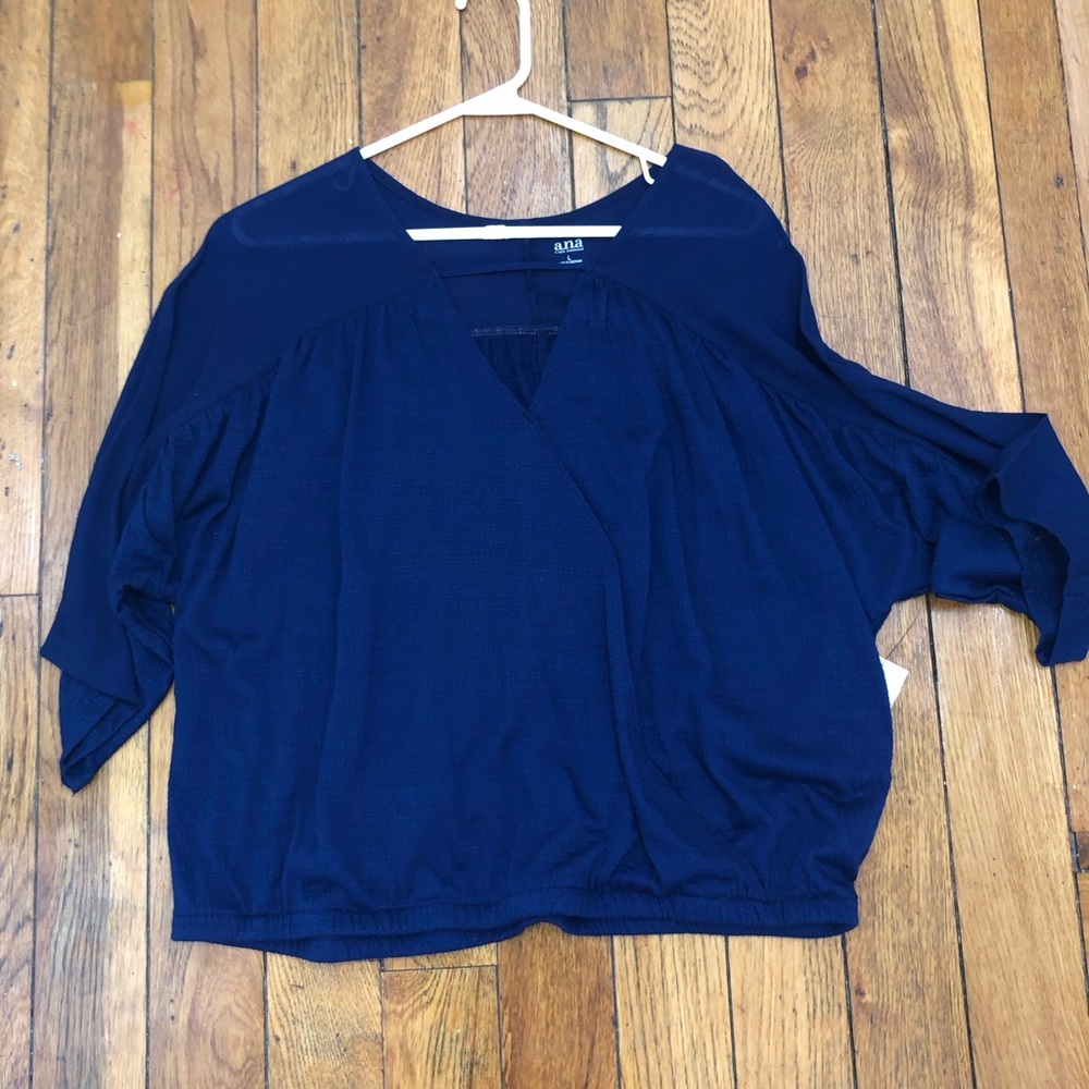 NWT a.n.a Blue Faux Wrap Dolman Sleeve Top Blouse-Size large - Picture 16 of 16